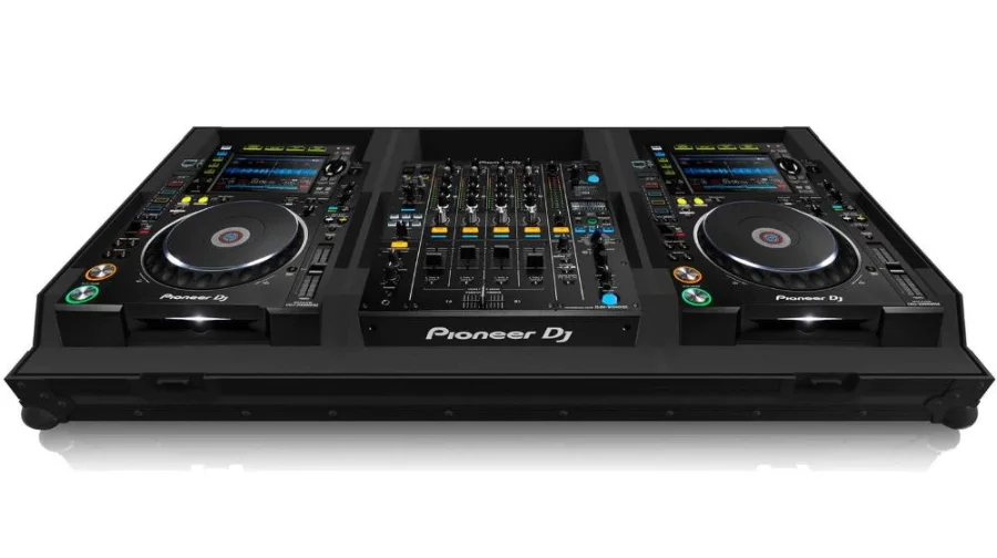 Pioneer DJ CDJ-2000NXS2 players and DJM-900NXS2 mixer in a flight case