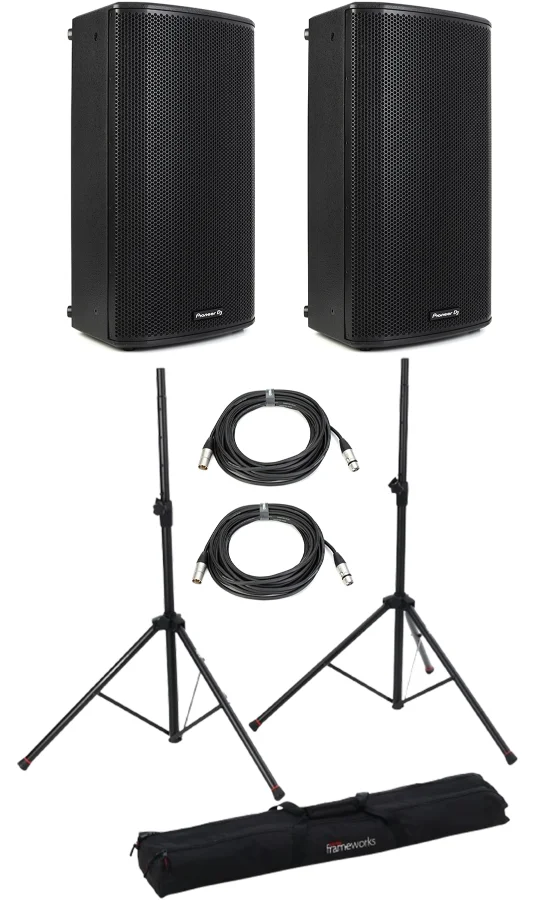 Pioneer DJ XPRS152 15-inch 2-way active speakers on stands